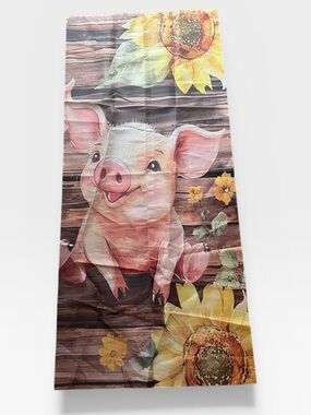 Cute Pig Piglet Sunflower Large Fall Farm Barn Flag or Curtain NWOT 65” x 25”